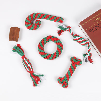 Christmas Cotton Rope Dog Toy Set