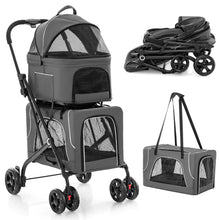Double Dog Stroller 3-in-1 with 2 Detachable Carriers, Gray