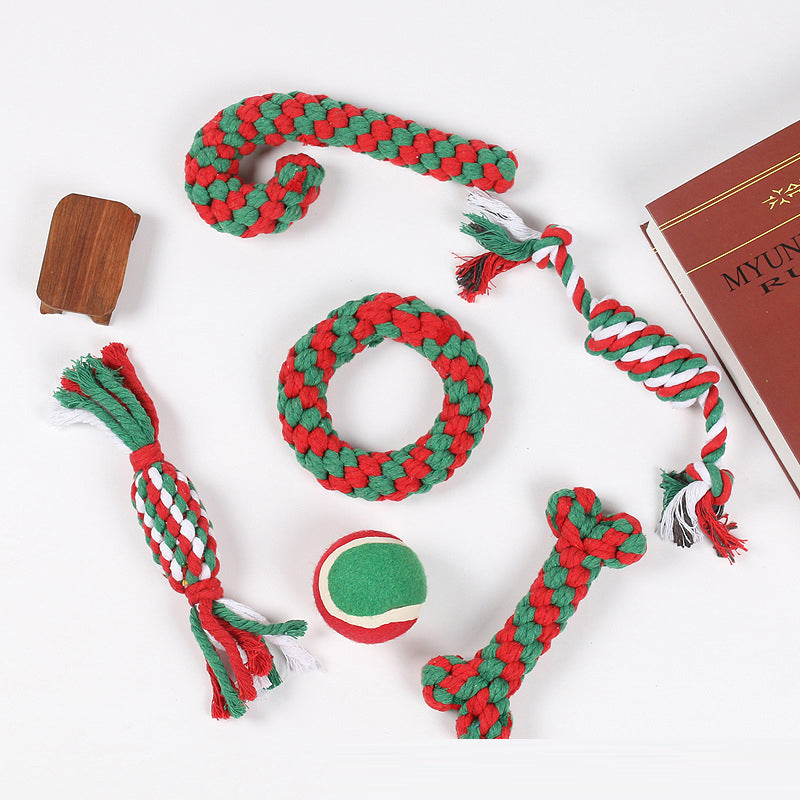 Christmas Cotton Rope Dog Toy Set