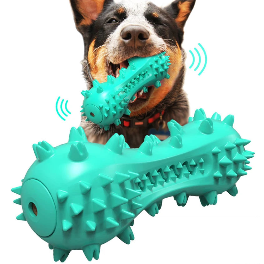 Dumbbell-Shaped Squeaky Rubber Chew Toy