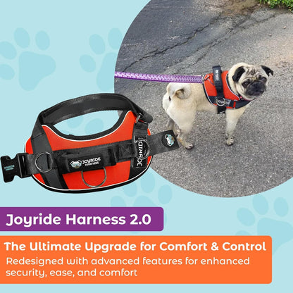 
Joyride Harness 2.0 red and black side-ring close-up with handle on large dog