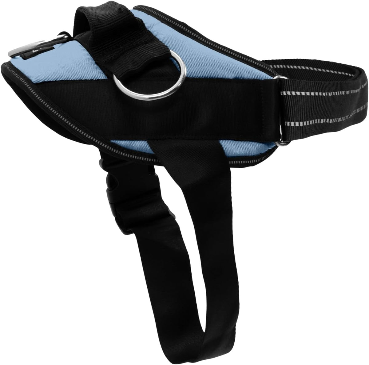 ShawnCo Essential dog harness light blue and black with D-ring and reflective straps