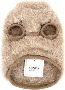 Zunea beige fleece dog sweater inside view showing leg holes and ribbed trim
Image 