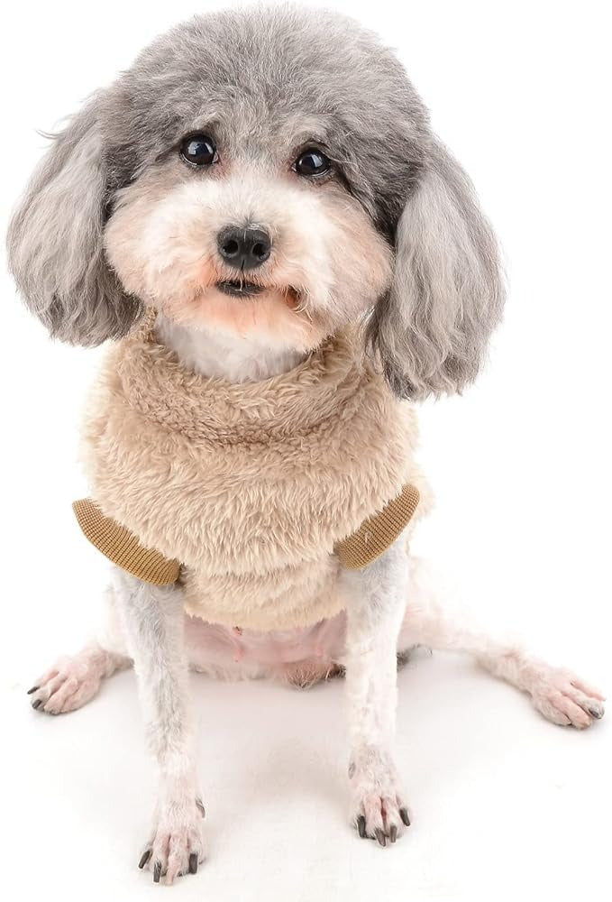 Zunea beige fleece dog sweater front view on small poodle small dog
